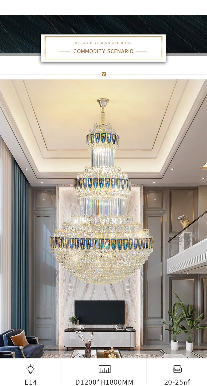 Duplex Villa Floor Luxury Crystal Chandelier Postmodern Light Luxury Hotel Lobby Sales Office Exhibition Hall Lighting