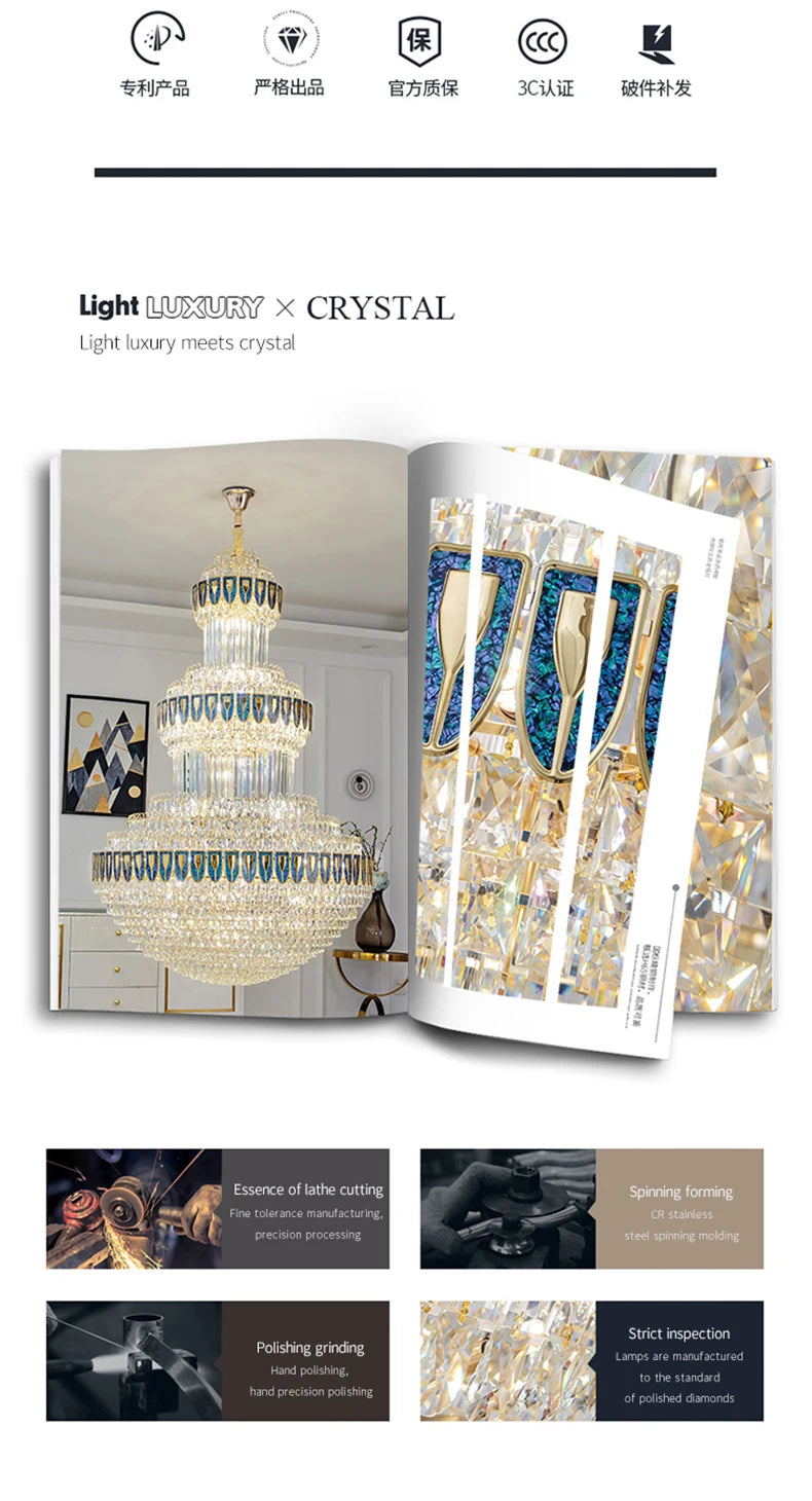 Duplex Villa Floor Luxury Crystal Chandelier Postmodern Light Luxury Hotel Lobby Sales Office Exhibition Hall Lighting