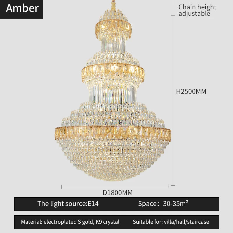 Duplex Villa Floor Luxury Crystal Chandelier Postmodern Light Luxury Hotel Lobby Sales Office Exhibition Hall Lighting