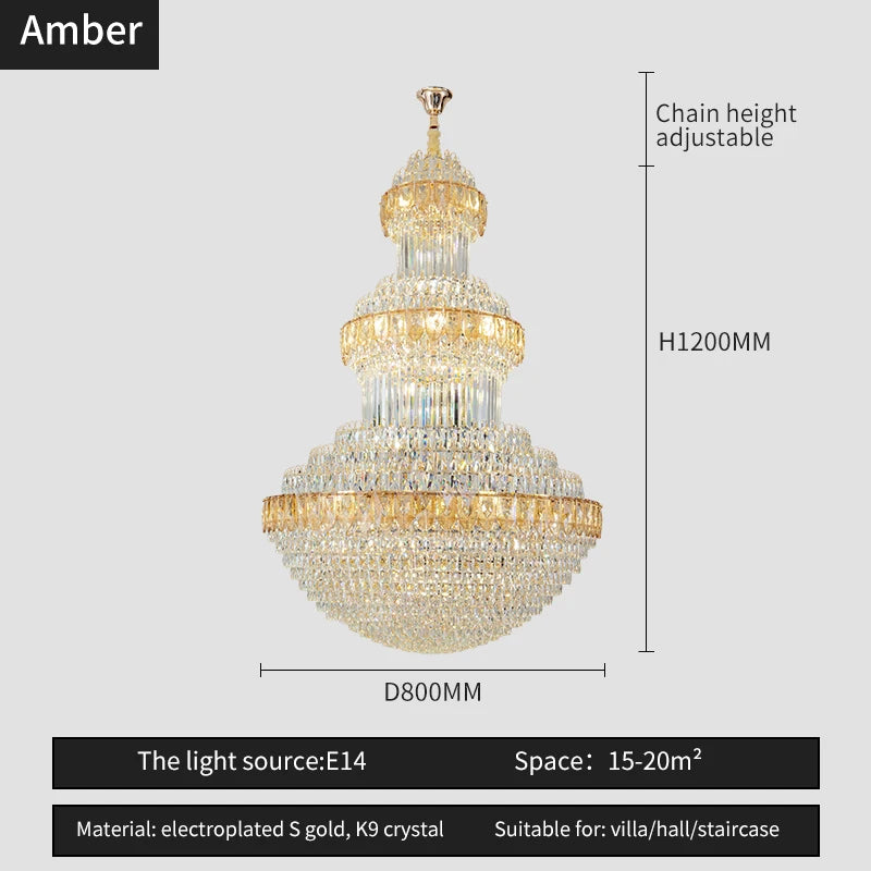 Duplex Villa Floor Luxury Crystal Chandelier Postmodern Light Luxury Hotel Lobby Sales Office Exhibition Hall Lighting