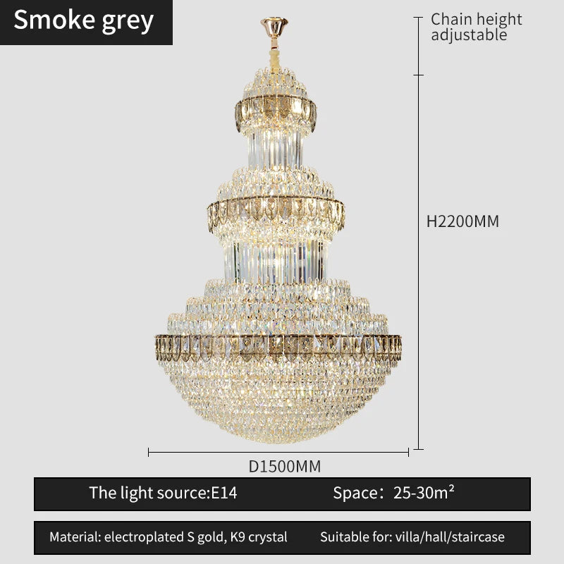 Duplex Villa Floor Luxury Crystal Chandelier Postmodern Light Luxury Hotel Lobby Sales Office Exhibition Hall Lighting