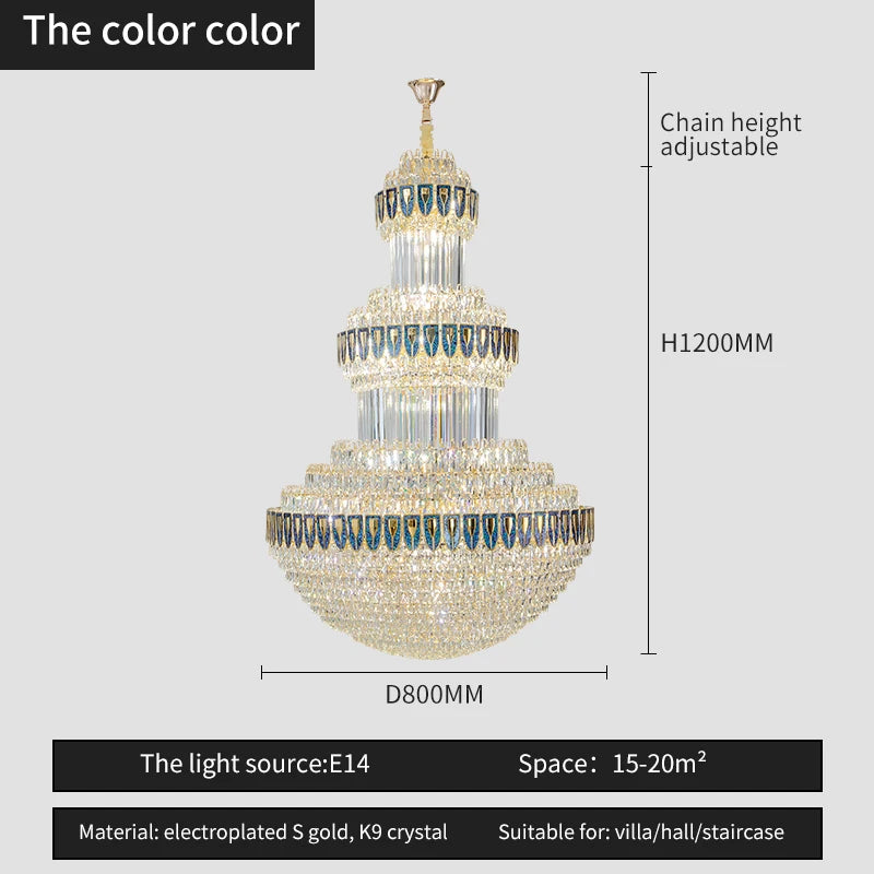 Duplex Villa Floor Luxury Crystal Chandelier Postmodern Light Luxury Hotel Lobby Sales Office Exhibition Hall Lighting