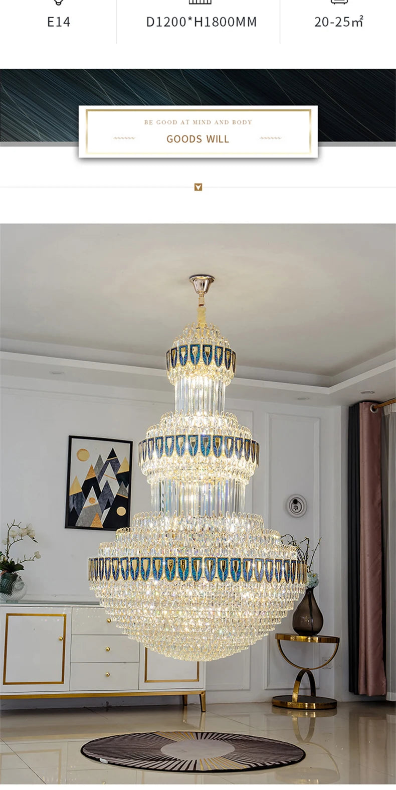 Duplex Villa Floor Luxury Crystal Chandelier Postmodern Light Luxury Hotel Lobby Sales Office Exhibition Hall Lighting
