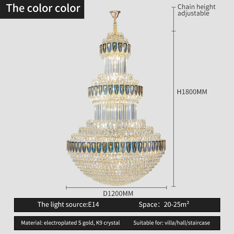 Duplex Villa Floor Luxury Crystal Chandelier Postmodern Light Luxury Hotel Lobby Sales Office Exhibition Hall Lighting