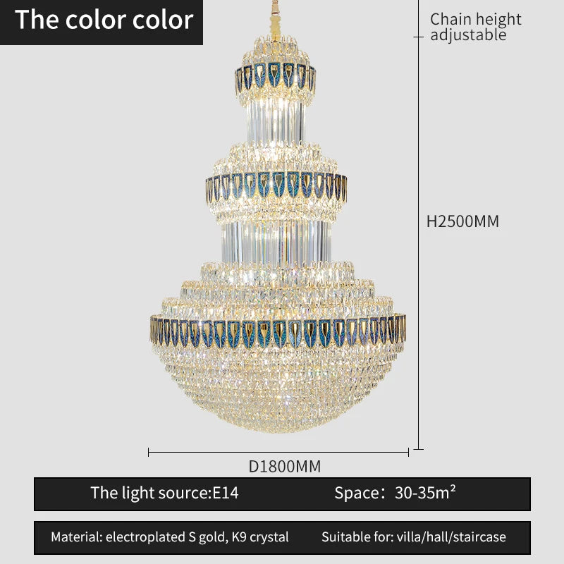 Duplex Villa Floor Luxury Crystal Chandelier Postmodern Light Luxury Hotel Lobby Sales Office Exhibition Hall Lighting
