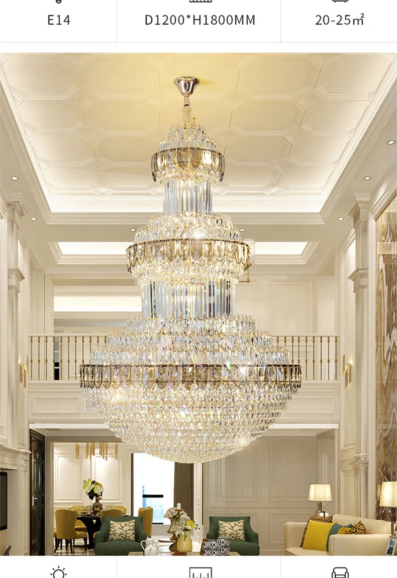 Duplex Villa Floor Luxury Crystal Chandelier Postmodern Light Luxury Hotel Lobby Sales Office Exhibition Hall Lighting