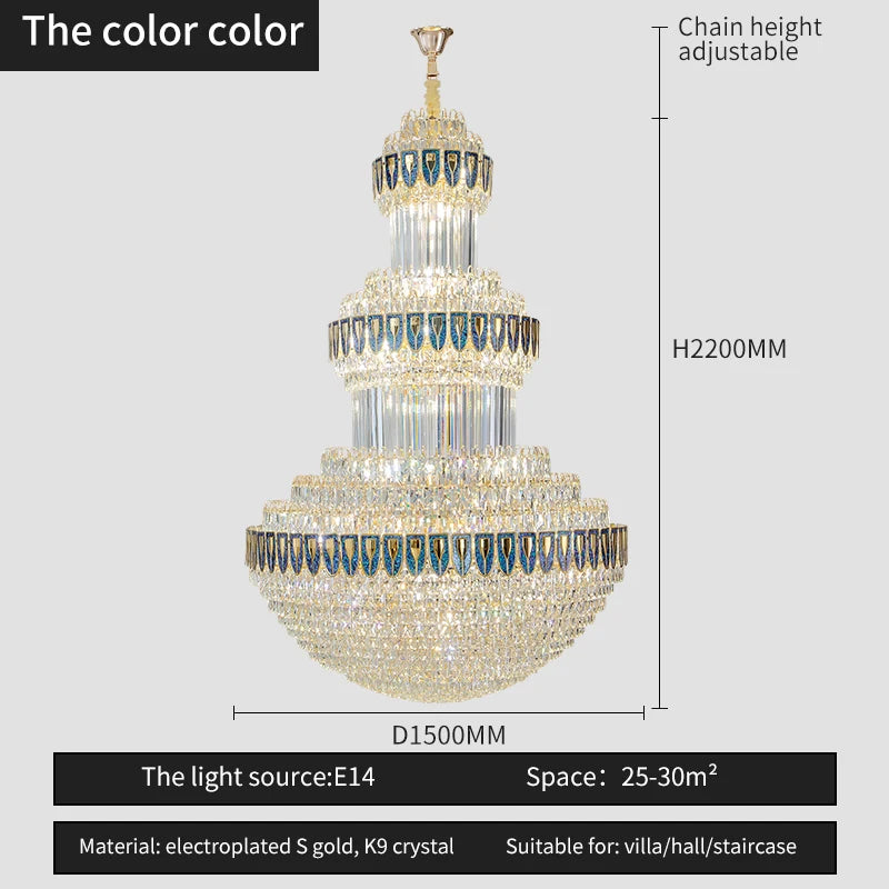 Duplex Villa Floor Luxury Crystal Chandelier Postmodern Light Luxury Hotel Lobby Sales Office Exhibition Hall Lighting