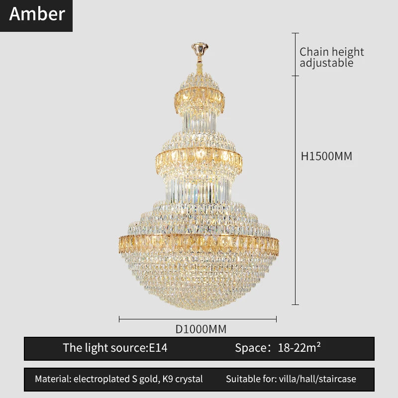 Duplex Villa Floor Luxury Crystal Chandelier Postmodern Light Luxury Hotel Lobby Sales Office Exhibition Hall Lighting