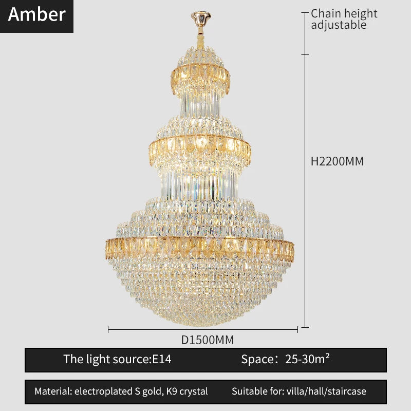 Duplex Villa Floor Luxury Crystal Chandelier Postmodern Light Luxury Hotel Lobby Sales Office Exhibition Hall Lighting
